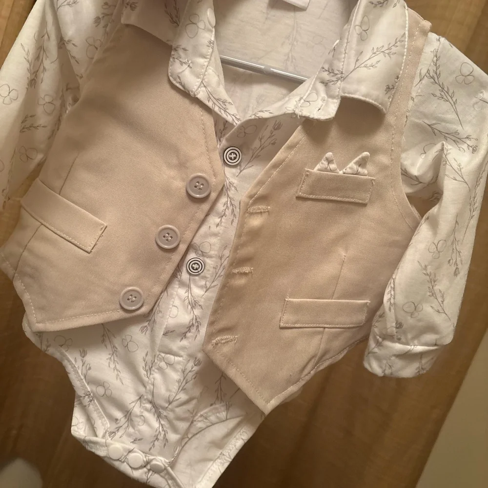 Charming Kids Cream Vest, shirt and Bow Tie Set